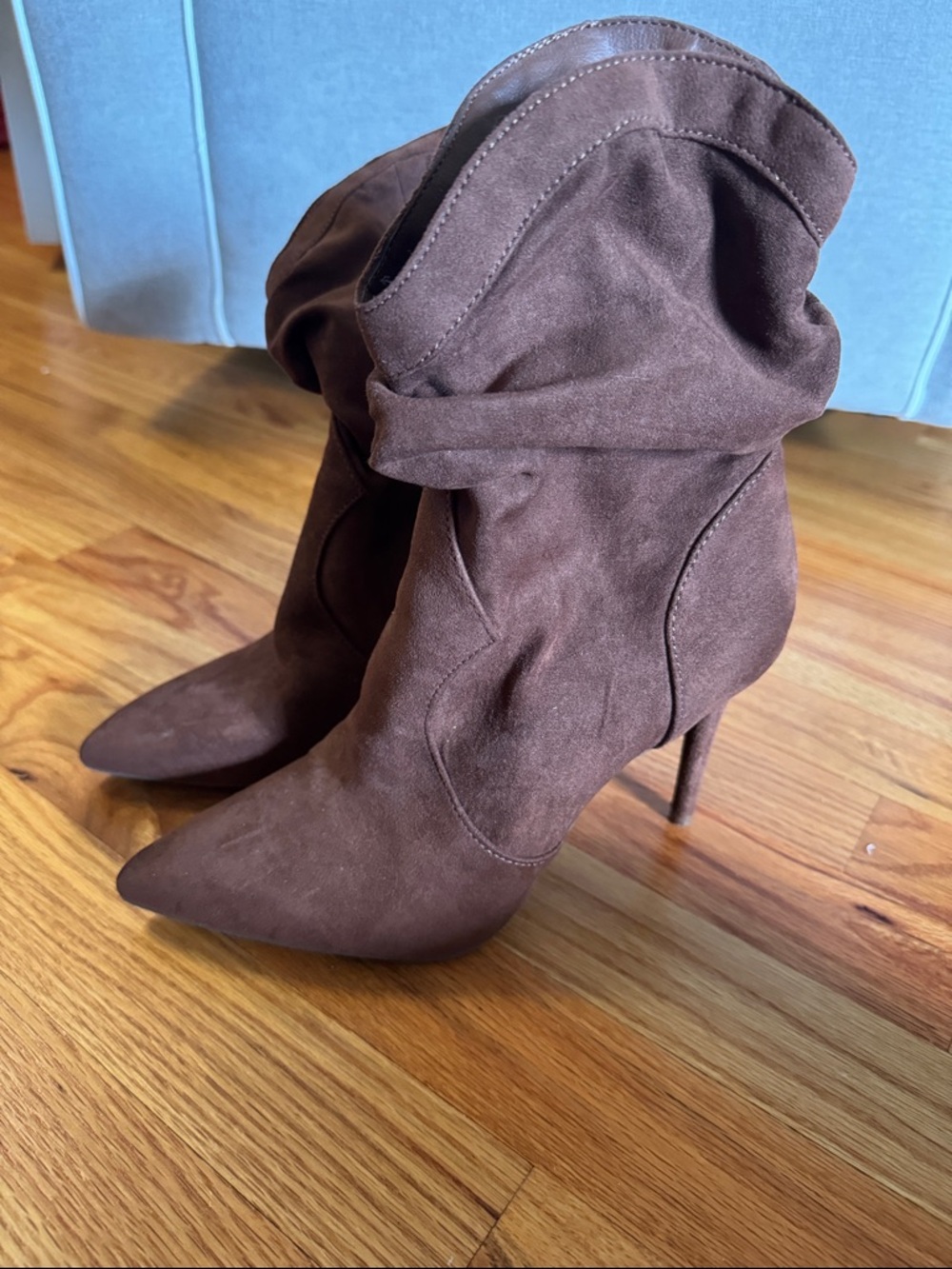 Women’s brown Slouchy Suede High-Heel Ankle Boots. Size 8. By Jessica Simpson.